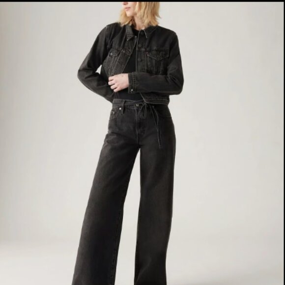 FREE PEOPLE LEVIS XL STRAIGHT WIDE LEG BELTED FADED BLACK JEANS NWT $108 28 w - Picture 4 of 11